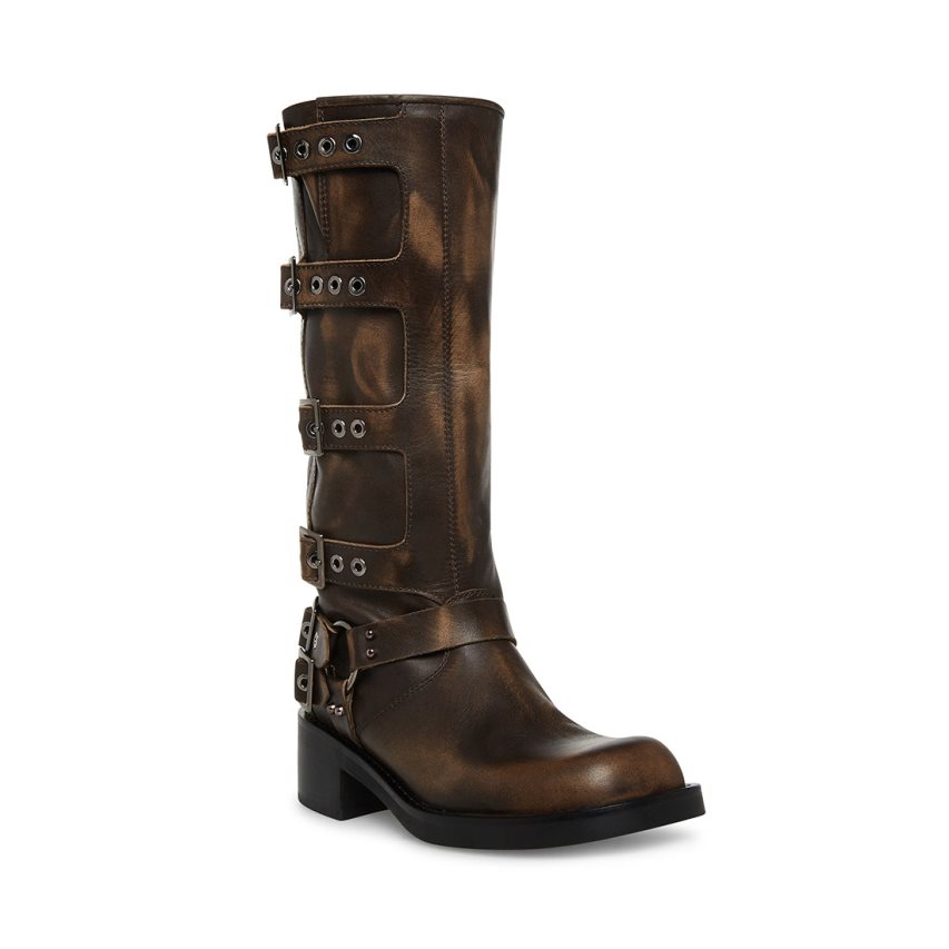 Botas Hasta La Rodilla Steve Madden Rocky Distressed Mujer Marrones Oscuro | ES MR492S